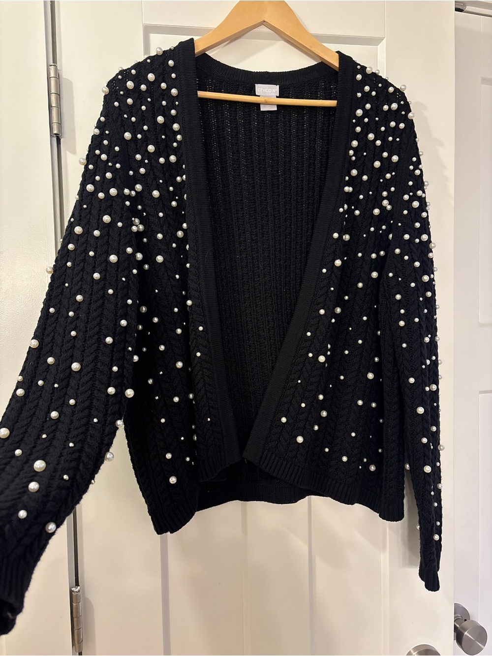 Chico's Black Pearl-Embellished Open-Front Cardigan